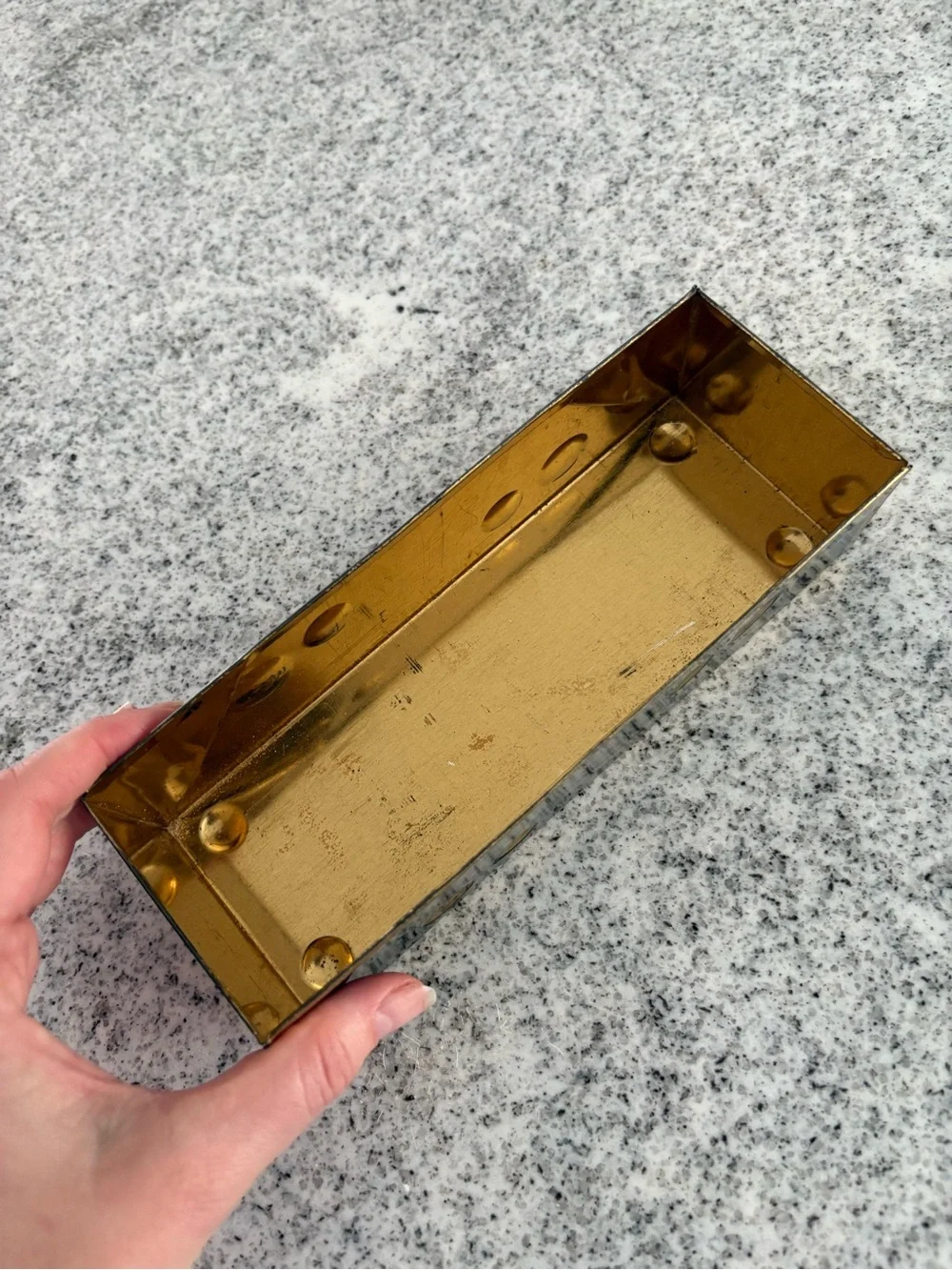 Vintage mid century atomic desk organizer brass box container decor